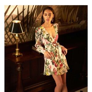 Rococo Sand V-Neck Floral Mini Dress - Pink and Green